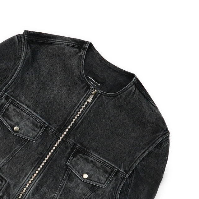 DOUBLE TROUBLE CROPPED DENIM JACKET IN ASH