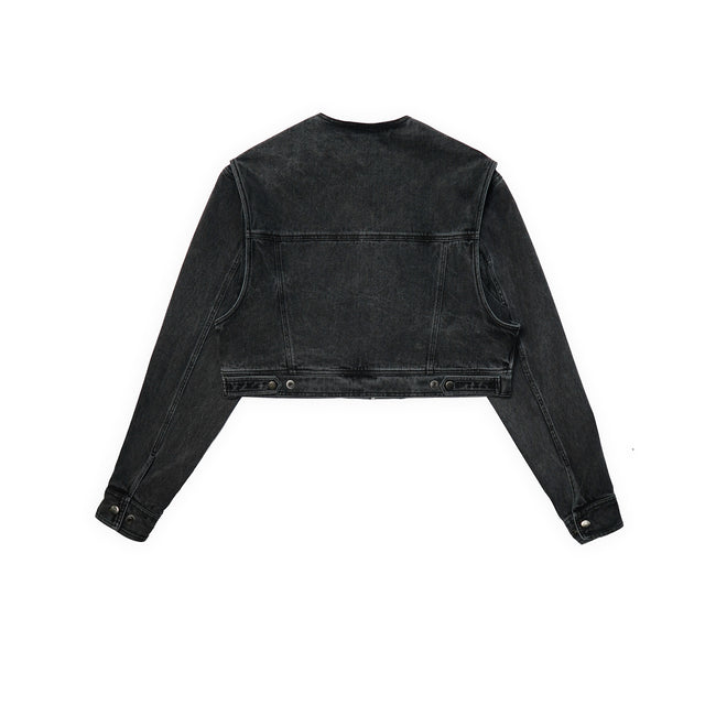 DOUBLE TROUBLE CROPPED DENIM JACKET IN ASH