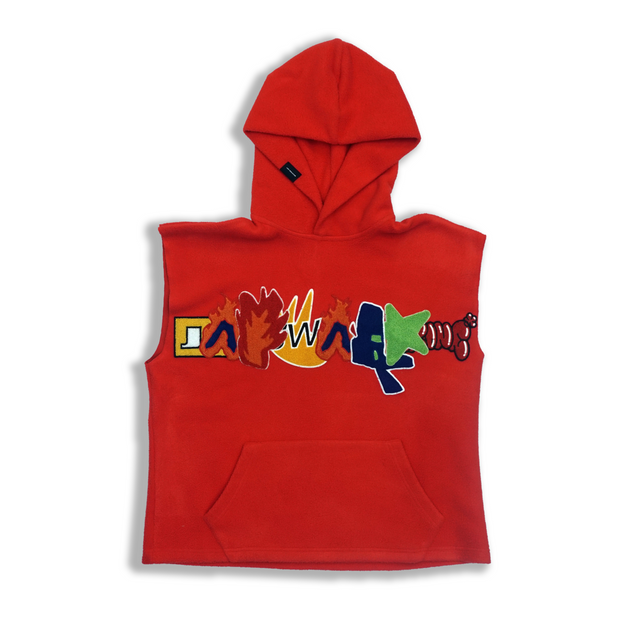 JAYWALKING PATCHED FLEECE HOODIE IN RED