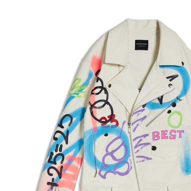 GRAFFITI BIKER JACKET IN OFFWHITE ONE OF ONE
