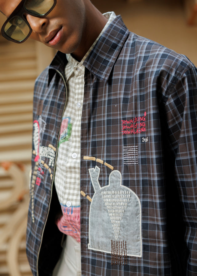 BEAR JACKET IN BROWN CHECKS [UNISEX]