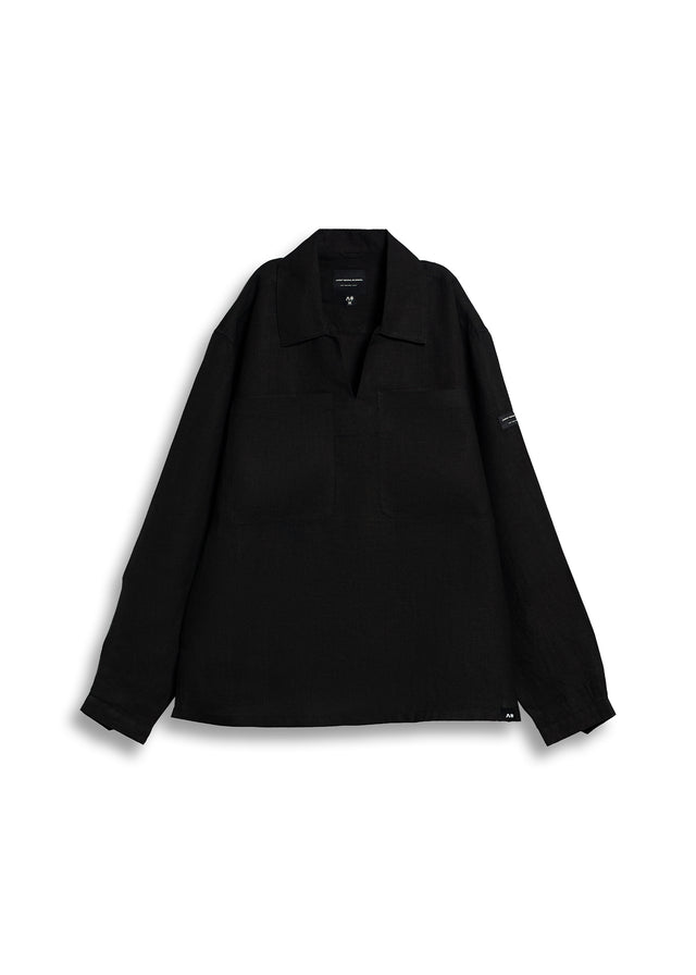 LINEN POLO IN BLACK [UNISEX]