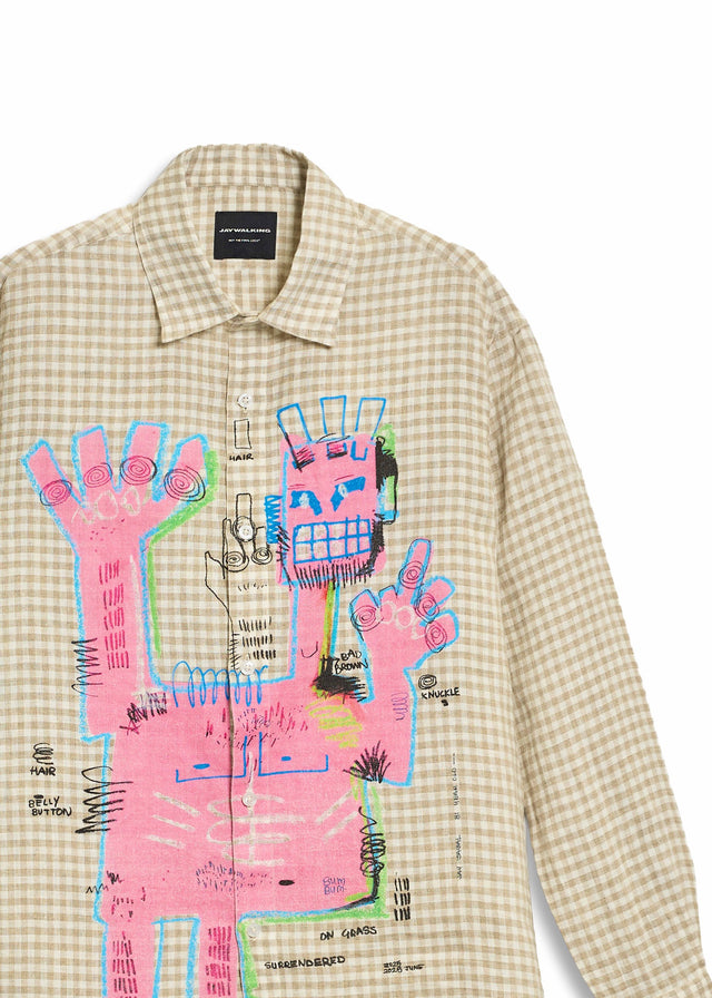 PINK MAN BROWN CHECKERED LINEN SHIRT [UNISEX]