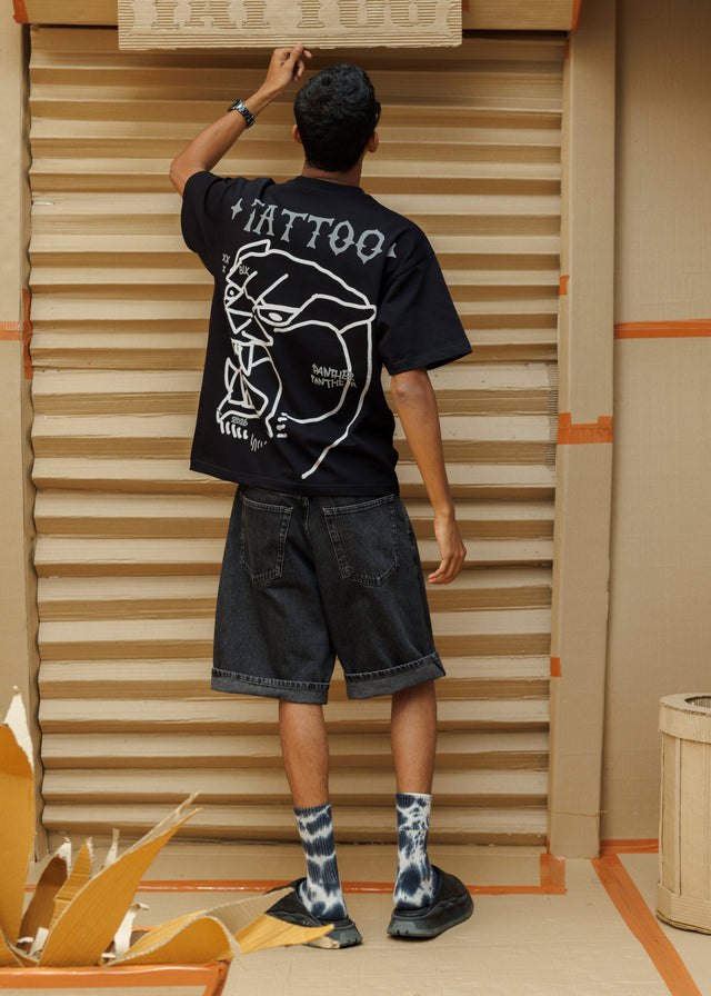 TATTOO PANTHER T-SHIRT IN BLACK [UNISEX]
