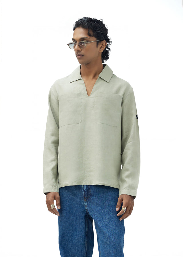 LINEN POLO IN GREEN [UNISEX]