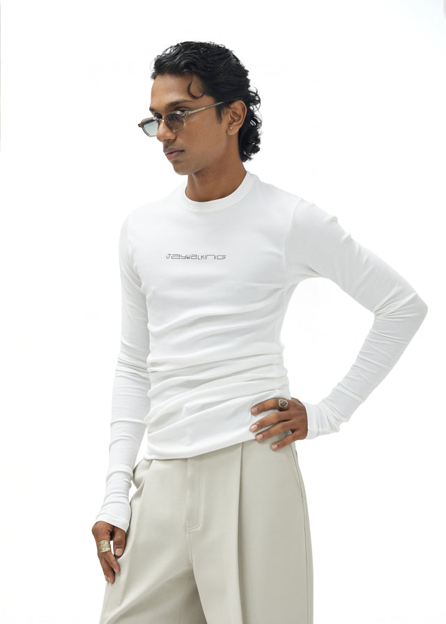 RIB BODYCON MEN FULL SLEEVE WHITE