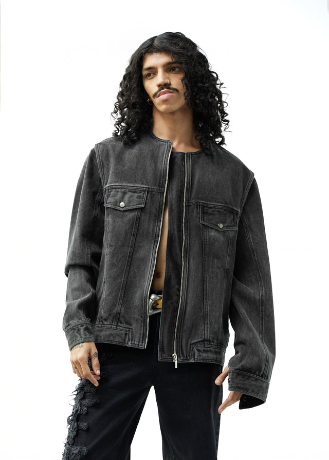 DOUBLE TROUBLE DENIM JACKET IN ASH