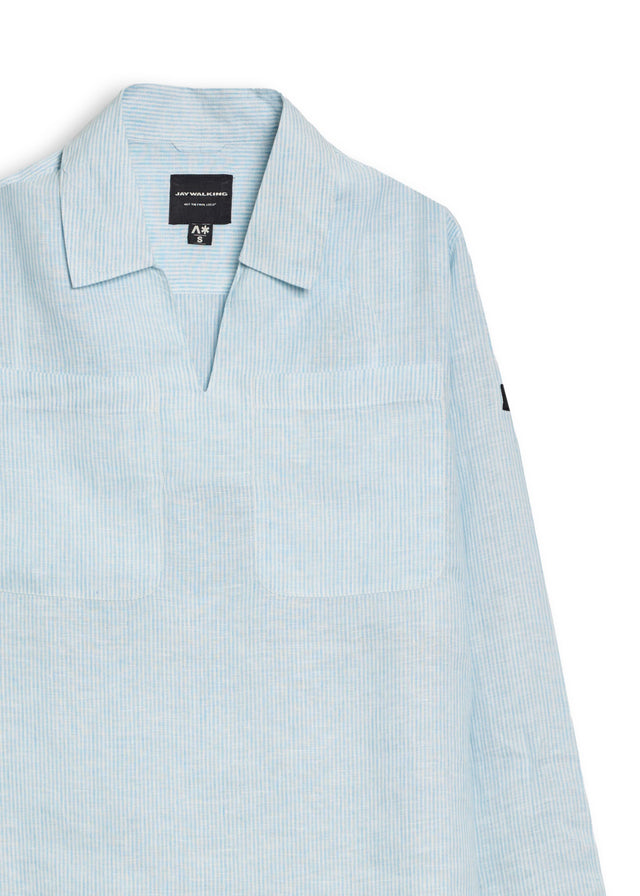 LINEN POLO IN BLUE STRIPS [UNISEX]