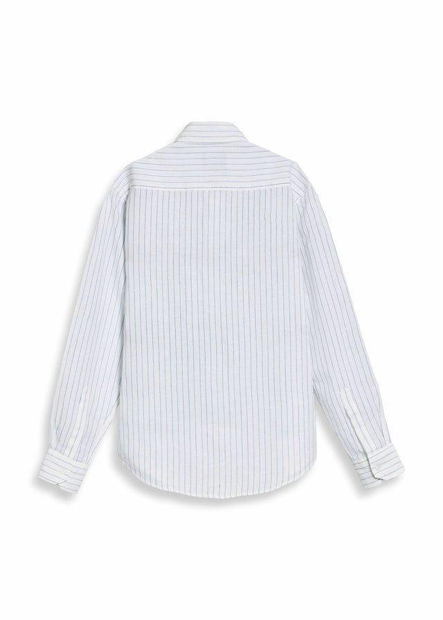 BLUE MAN PINSTRIPE LINEN SHIRT IN WHITE [UNISEX]