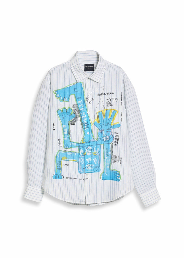 BLUE MAN PINSTRIPE LINEN SHIRT IN WHITE [UNISEX]