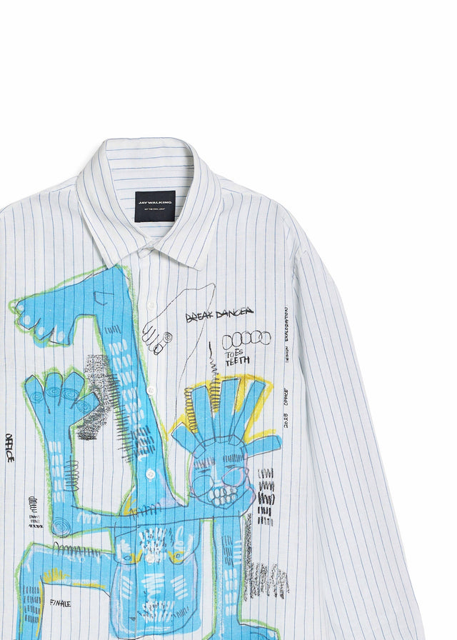BLUE MAN PINSTRIPE LINEN SHIRT IN WHITE [UNISEX]