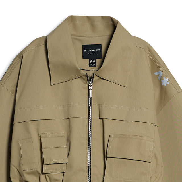 CROPPED UTILITY JACKET IN BEIGE