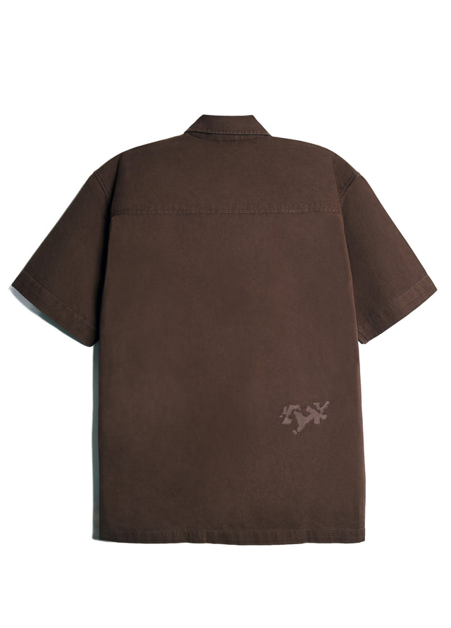EMBROIDERED BOWLING SHIRT IN BROWN [UNISEX]