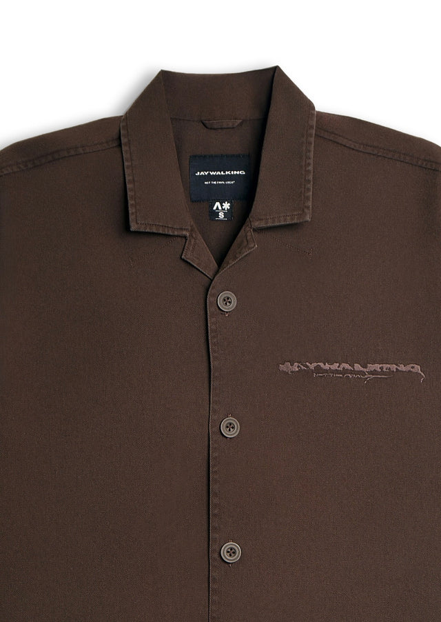 EMBROIDERED BOWLING SHIRT IN BROWN [UNISEX]