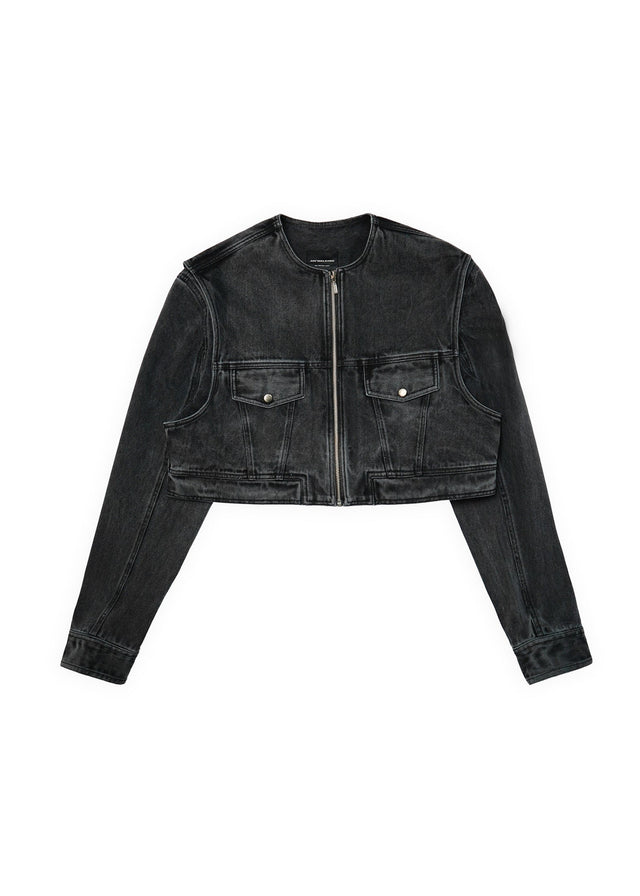 DOUBLE TROUBLE CROPPED DENIM JACKET IN ASH