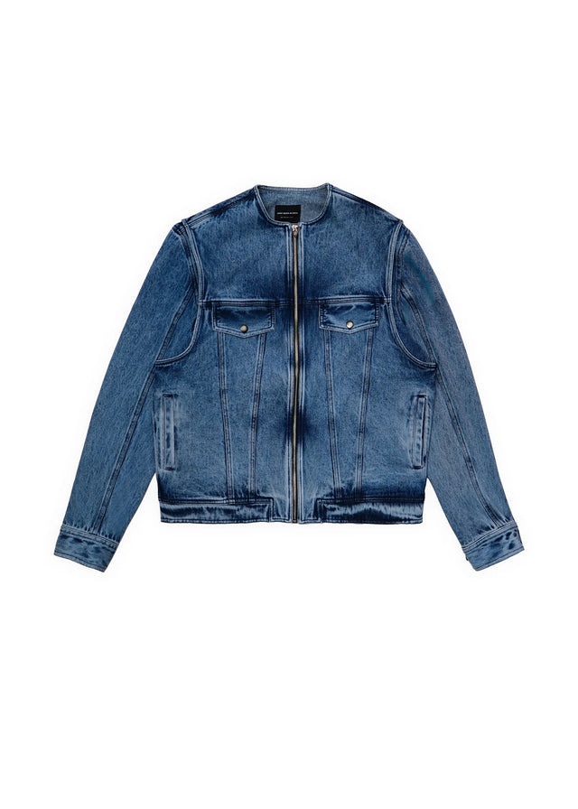 DOUBLE TROUBLE DENIM JACKET IN BLUE