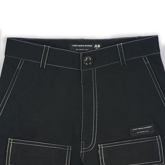 BOX UTILITY PANTS IN BLACK WITH WHITE STITCH [UNISEX]