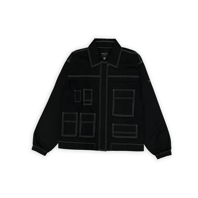 BOX UTILITY JACKET IN BLACK IN WHITE STITCHED [UNISEX]