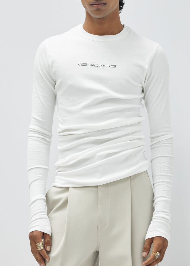 RIB BODYCON MEN FULL SLEEVE WHITE