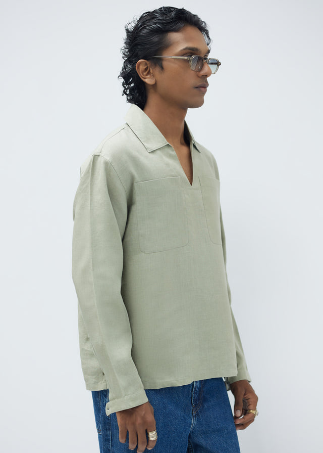 LINEN POLO IN GREEN [UNISEX]