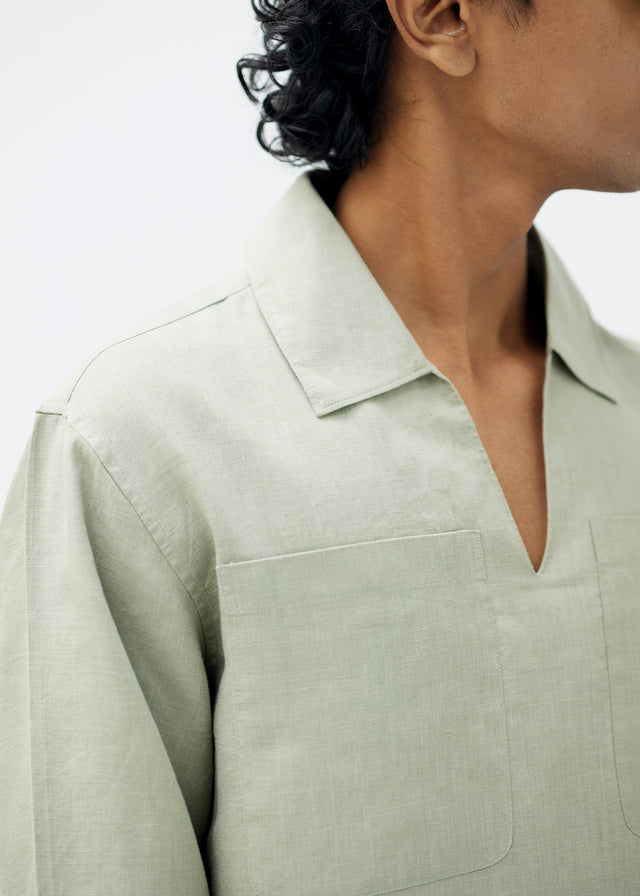 LINEN POLO IN GREEN [UNISEX]