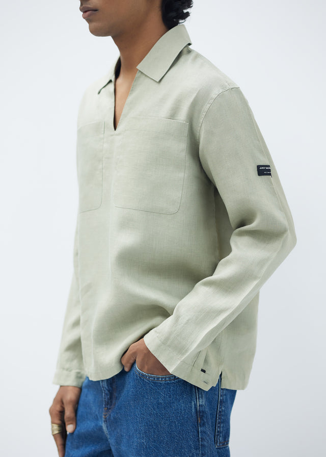 LINEN POLO IN GREEN [UNISEX]