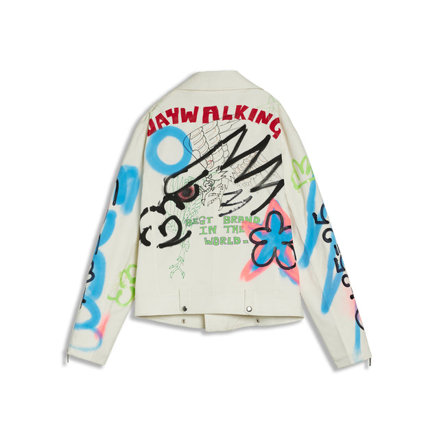 GRAFFITI BIKER JACKET IN OFFWHITE ONE OF ONE