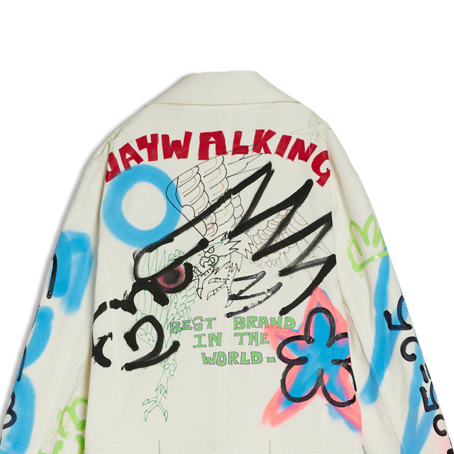 GRAFFITI BIKER JACKET IN OFFWHITE ONE OF ONE