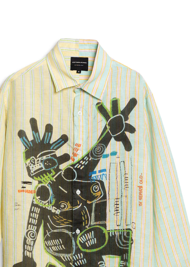 DANCING MEN HALF N HALF STRIPED LINEN SHIRT [UNISEX]