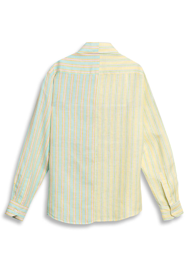 DANCING MEN HALF N HALF STRIPED LINEN SHIRT [UNISEX]