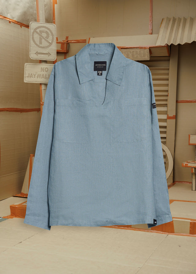 LINEN POLO IN LIGHT BLUE [UNISEX]