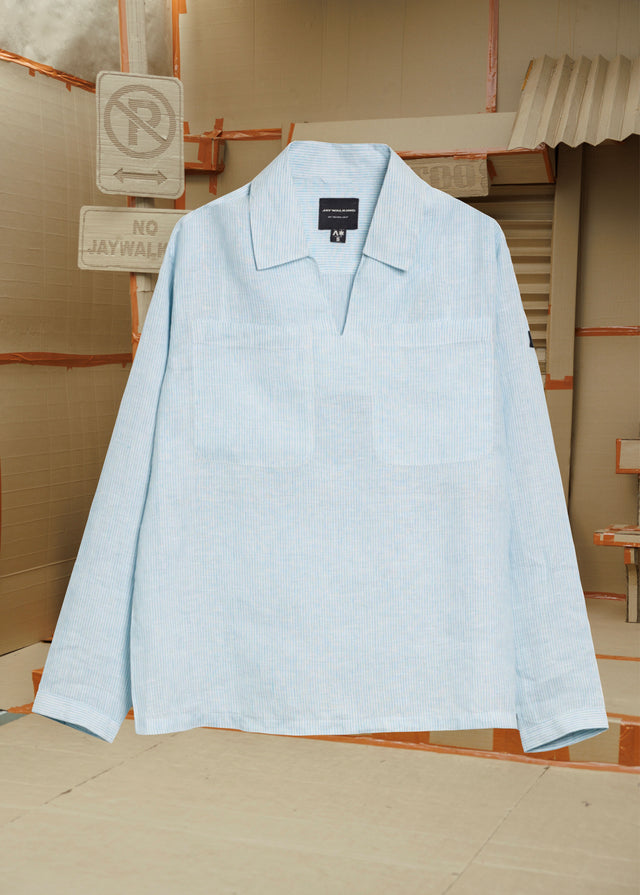 LINEN POLO IN BLUE STRIPS [UNISEX]