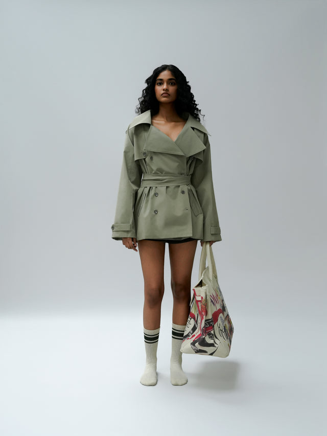 SHORT TRENCH COAT IN GREY