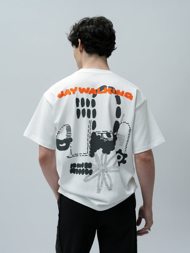 TRIBAL ART FACE T-SHIRT IN WHITE [UNISEX]