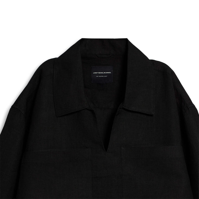 LINEN POLO IN BLACK [UNISEX]