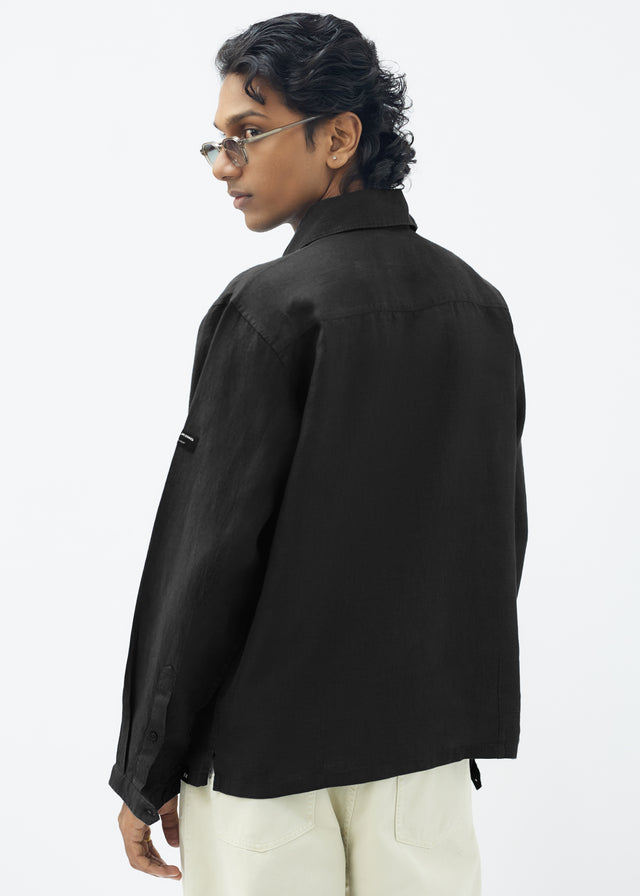 LINEN POLO IN BLACK [UNISEX]