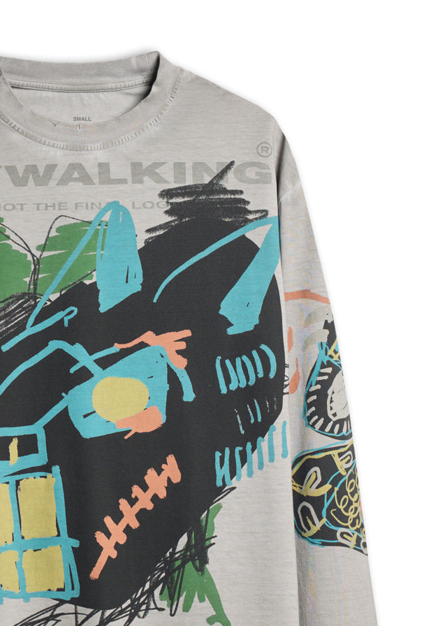 PANTHER LONG SLEEVE T-SHIRT IN WASHED GREY [UNISEX]
