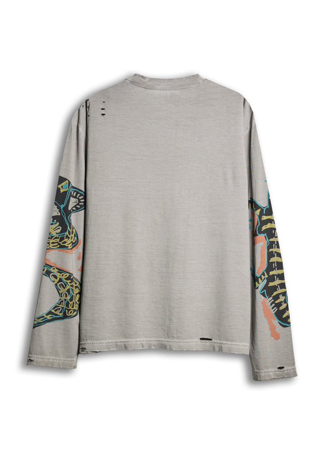 PANTHER LONG SLEEVE T-SHIRT IN WASHED GREY [UNISEX]