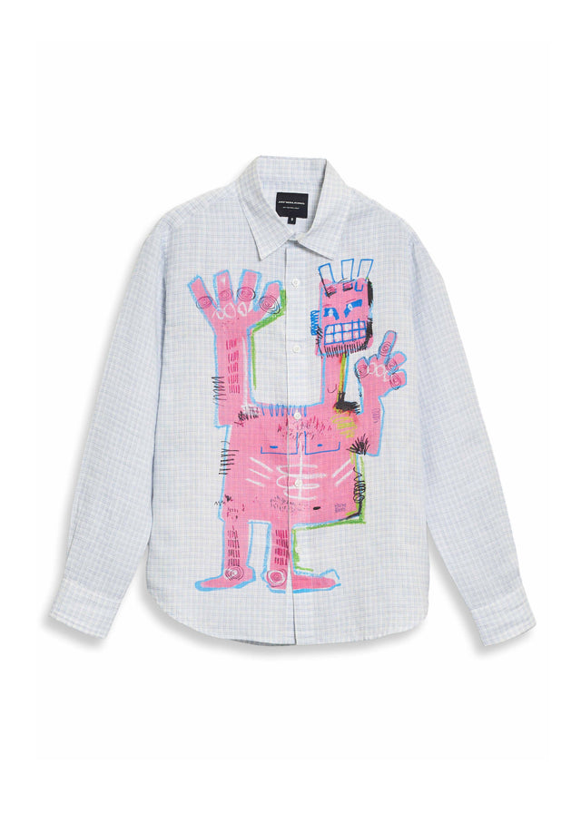 PINK MAN WHITE CHECKERED LINEN SHIRT [UNISEX]