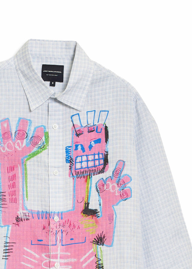 PINK MAN WHITE CHECKERED LINEN SHIRT [UNISEX]