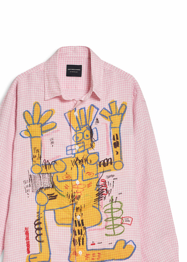 YELLOW MAN CHECKERED LINEN SHIRT IN PINK [UNISEX]