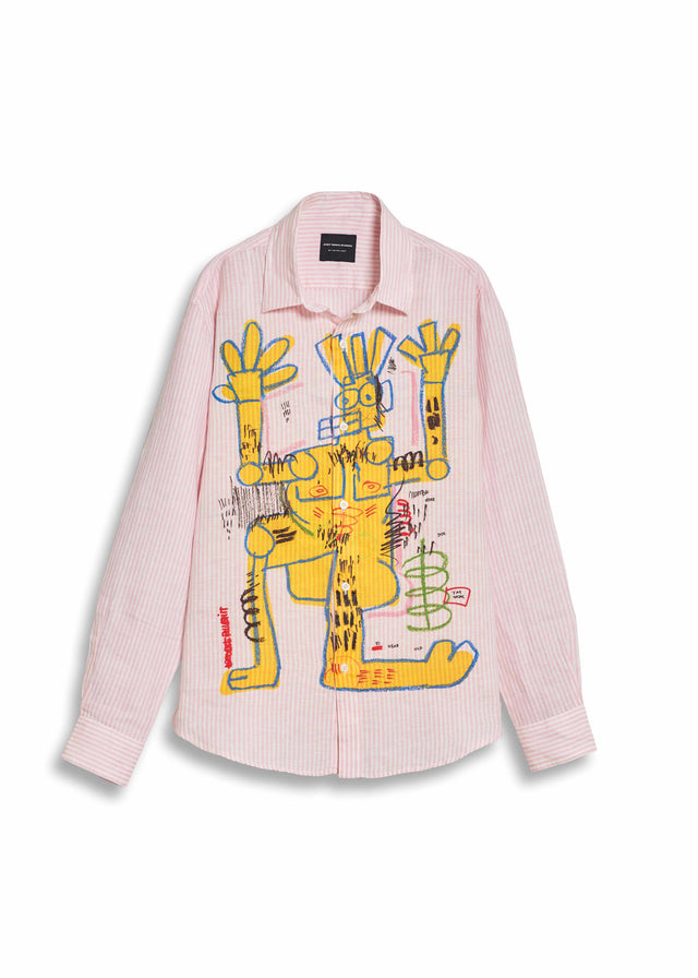 YELLOW MAN STRIPED LINEN SHIRT IN PINK [UNISEX]