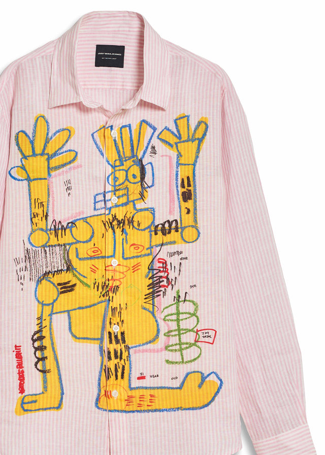 YELLOW MAN STRIPED LINEN SHIRT IN PINK [UNISEX]