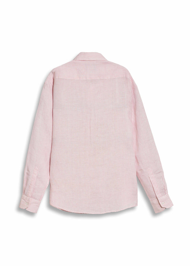 YELLOW MAN STRIPED LINEN SHIRT IN PINK [UNISEX]