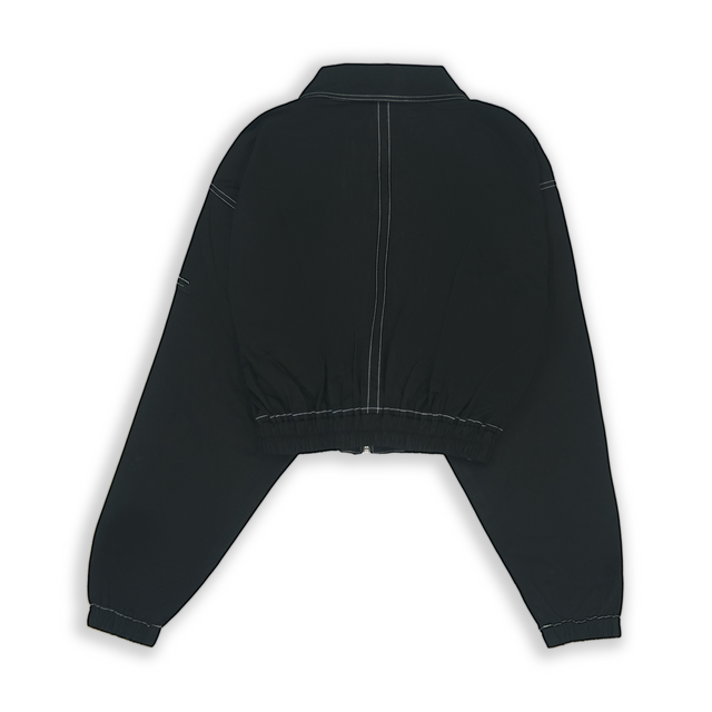 CROPPED UTILITY JACKET IN BLACK WITH WHITE STITCHED