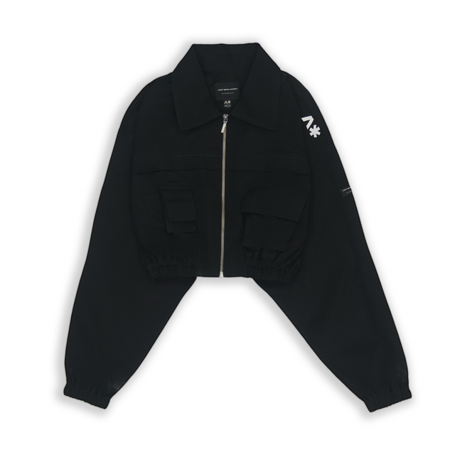 CROPPED UTILITY JACKET IN BLACK WITH BLACK STITCHED