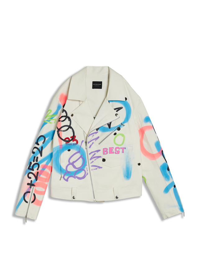 GRAFFITI BIKER JACKET IN OFFWHITE ONE OF ONE