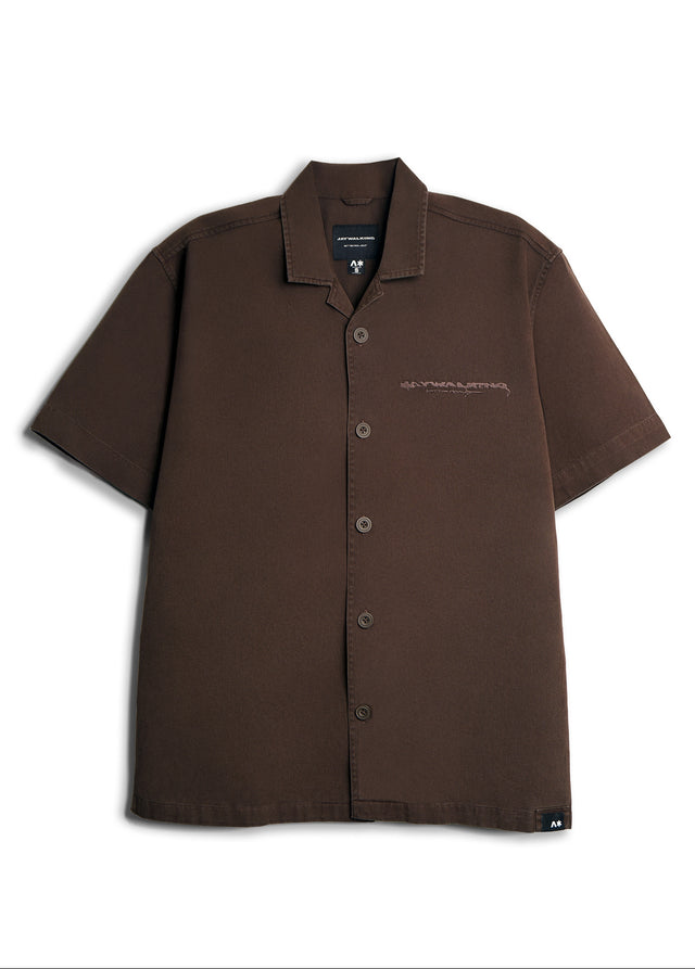 EMBROIDERED BOWLING SHIRT IN BROWN [UNISEX]